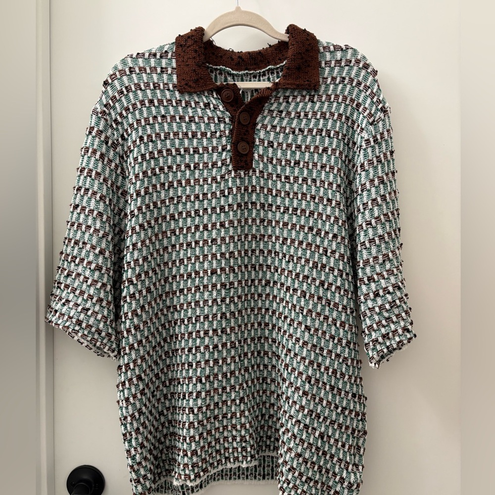 Zara Textured Brown and White Knit Shirt